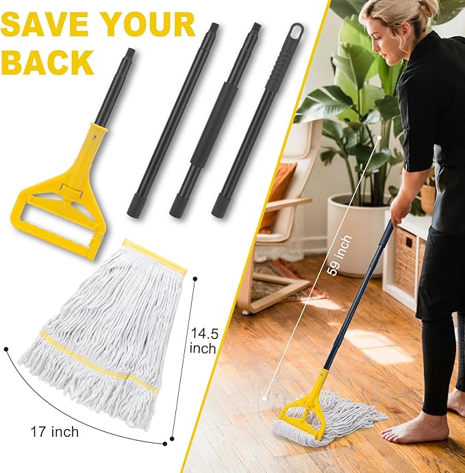 Commercial Mop with 3 Extra Large Replacement Heads59 Long Handle Heavy Duty Industrial Mops for Floor CleaningLooped-End String Wet Cotton Mop for HomeKitchenOfficeGarageConcrete/Tile Floor