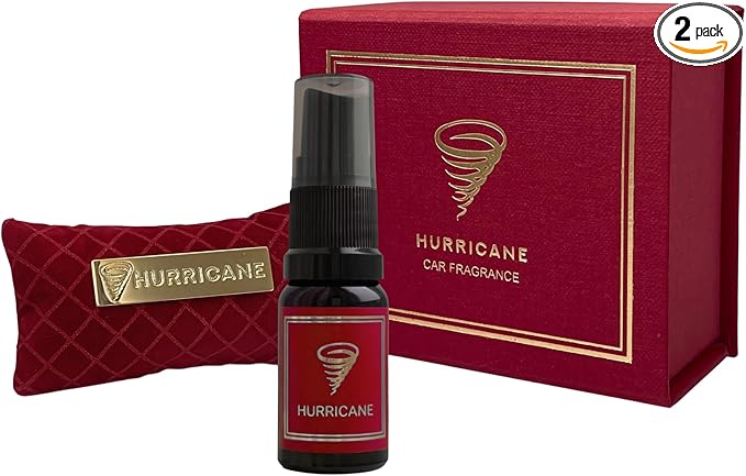 HURRICANE Car Air Freshener Red Premium Set – Long Lasting Natural Luxury Scent Vent Clip Diffuser Almond &amp Plum Automotive Accessories Refillable Car Perfume Spray for Men &amp Women
