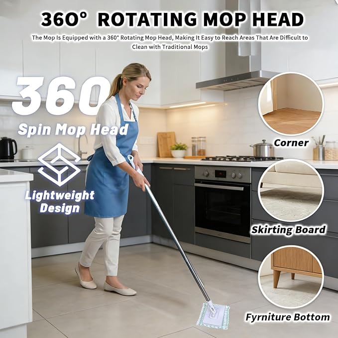 2026 New Snap Grip Mini Mop Automatic Cloth Changing Mini Mops 40inches Wet &amp Dry Click Mops for House Wall Window Bathroom Toilet Corners Door