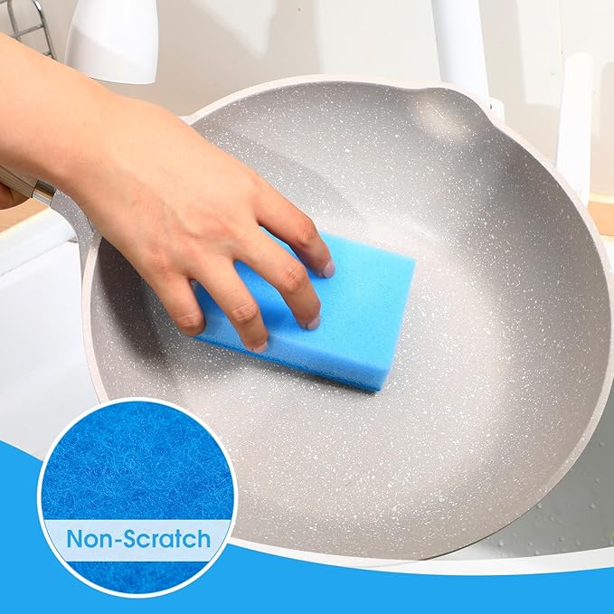 Tioncy 100 Pcs Individually Wrapped Sponges Kitchen Bulk Blue Dish Non Scratch Scrub Sponges Dual Sided Cleaning Dish Scrubber for Washing Dishes Pots Pans Sinks Stoves Appliances Car Bike