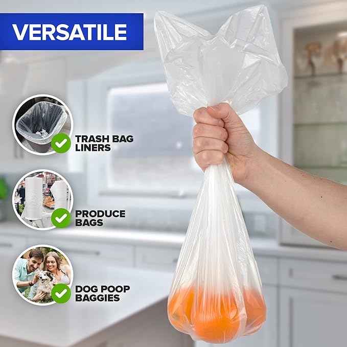 Stock Your Home Clear 4 Gallon Trash Bag (2000 Pack) Un-Scented Small Garbage Bags for Bathroom Can Mini Waste Basket Liner Plastic Liners for Office Trashcan and Dog Poop Bulk Household Supplies