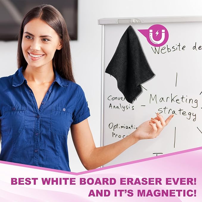 Tudomro 30 Pcs Magnetic Microfiber Cleaning Cloth Dry Erasers Bulk for Most Whiteboards Dry Erase Cloth Cleaner Reusable Home Office 10'' x 10''(Black)