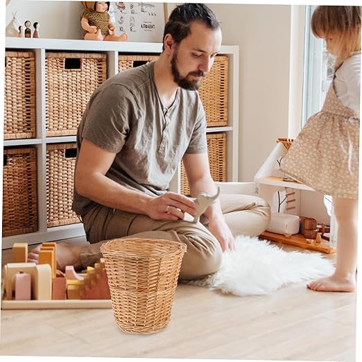 Veemoon Woven Wicker Trash Basket Rattan Wastebasket Multi Accessory for Bedroom Bathroom Living Office Stylish Pastoral Decor