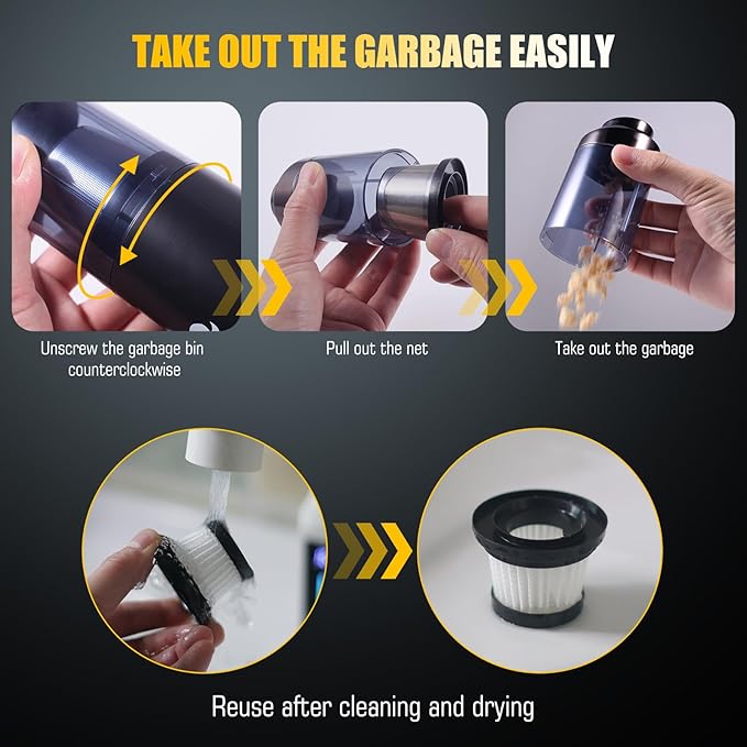 Handheld Car Vacuum Portable Cordless - Mini Portable | Dual Suction (7500pa &amp 12000pa) | 4-in-1 Vacuum Cleaner Blower Inflator Deflator &amp Air Duster for Car Home Kitchen Pet Hair Offi