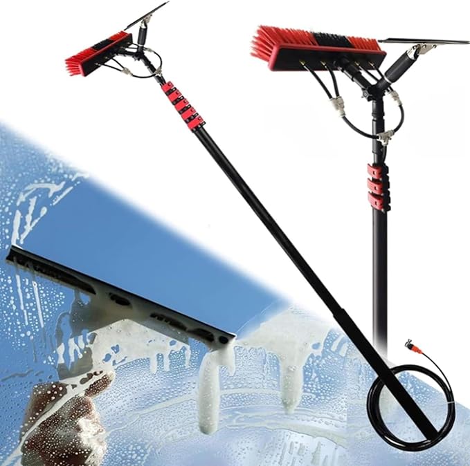 Glass Cleaning Brush Home Water Fed Telescopic Pole Kit Solar Panel Brush Rotating for Photovoltaic PanelTelescopic Window Cleaning Brush 3.6-10.8M with Soap Dispenser &amp Wiper - Ideal for S
