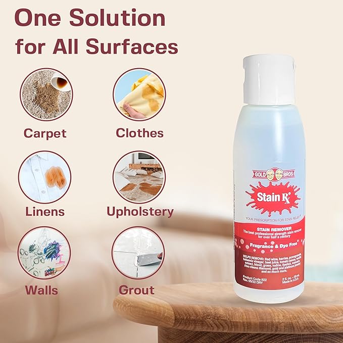 Stain Remover Effectively Eliminates Stains from Wine Berries &amp Blood on Fabrics Carpets Upholstery &amp Jewelry Dye-Free Bleach-Free Made in USA 2 fl. oz. (6 Pack) with a Flip-Top Cap