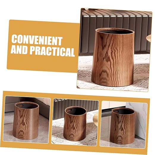 DOITOOL Vintage Imitation Wood Grain Trash Can Round Wastebasket Lightweight Multi-use Litter Box for Home Office Kitchen Bathroom with Clean Material and Large Capacity