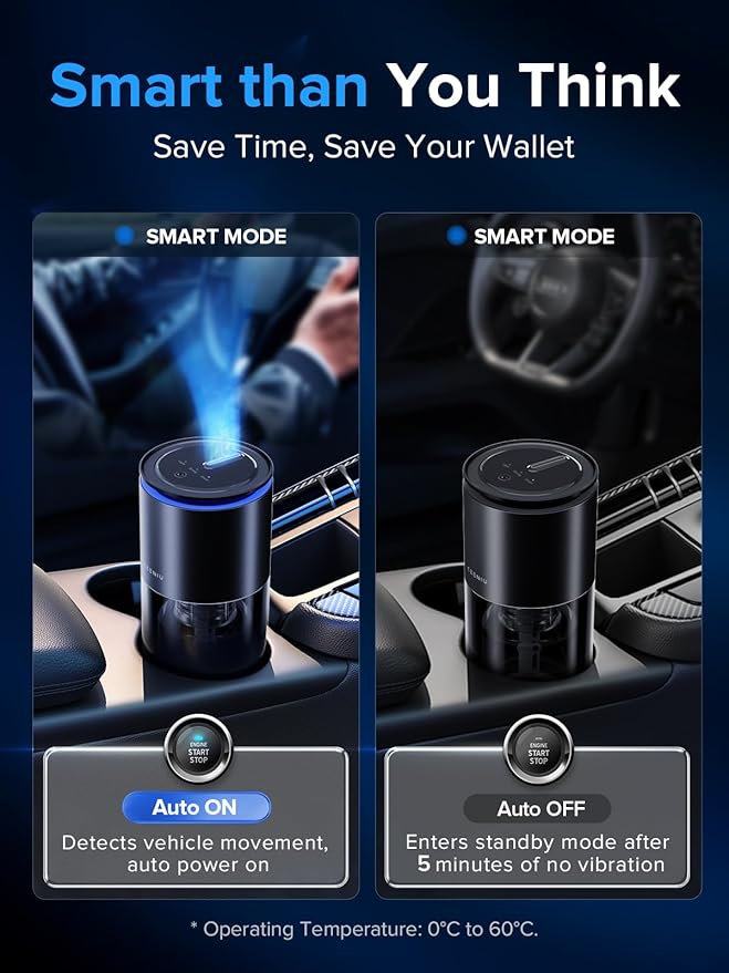 Ceeniu Smart Car Air Freshener Enlarged Spray Nozzle Advanced Ultrasonic Diffuser CF12 Pro Auto On/Off Adjustable Mode 60-Day Powerful Battery Ambient Light Luxury Cologne Scent Lasts 4 Months