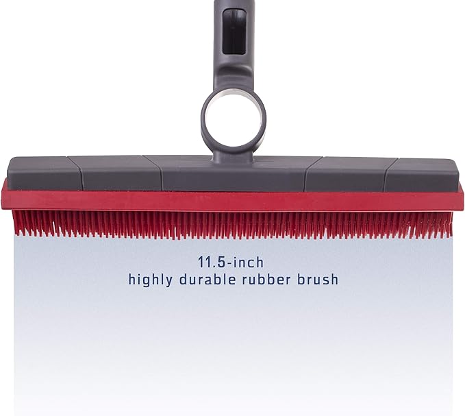 Premium Rubber Floor Brush with 11.5-Inch Squeegee &amp Stainless Steel Handle - for Carpets &amp All Surfaces - Pet Hair Fur Remover Broom - Extendable up to 56 Inches