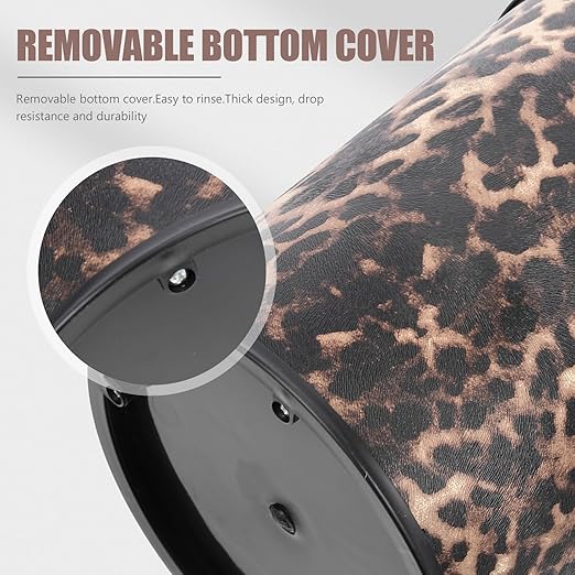 COHEALI Leopard Print Trash Can 5L Retro Stainless Steel Bathroom Wastebasket with Fixing Ring Small Garbage Can for Bedroom Office Kitchen Animal Print Decorative Waste Bucket 10.03x7.87in