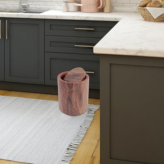 Wood Grain Step Trash Can with Lid Medium Size Bathroom and Kitchen Wastebasket Sturdy Swing Lid Garbage Bin for Home Office Bedroom Rv Use