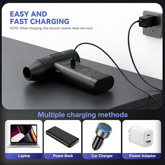 fourq Compressed Air DusterMini Vacuum Cleaner 2-in-14000 mAh130000 RPM Brushless Motor8000Pa120MPH/1.1LB Thrust Car Dryer Air Blower for Car CleaningComputer Cleaning