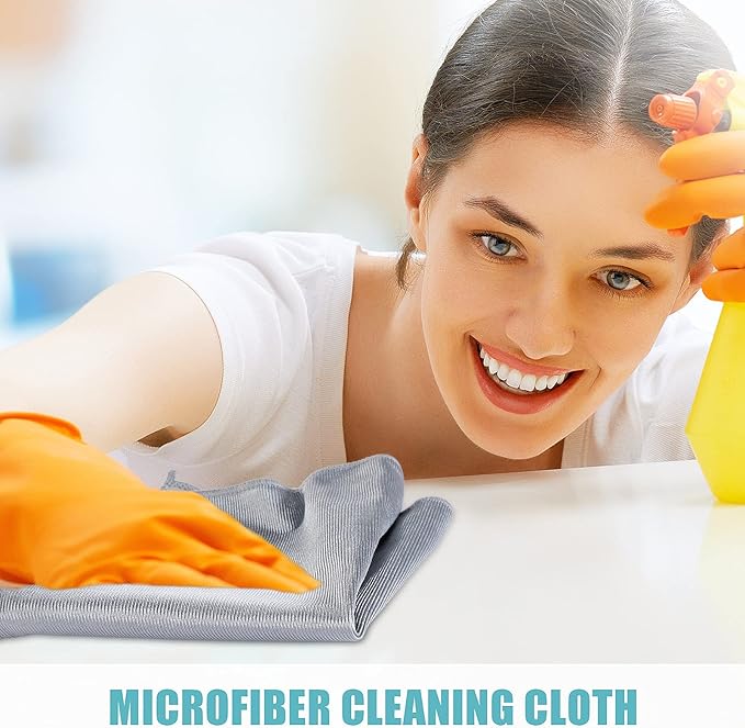 Tatuo 18 Pcs Microfiber Glass Cleaning Cloths (16 x 16) Polishing Cloth - Streak Free - Lint Free - Quickly Clean Windows Glasses Windshields Mirrors Stainless Steel Monitor(Blue Gray)