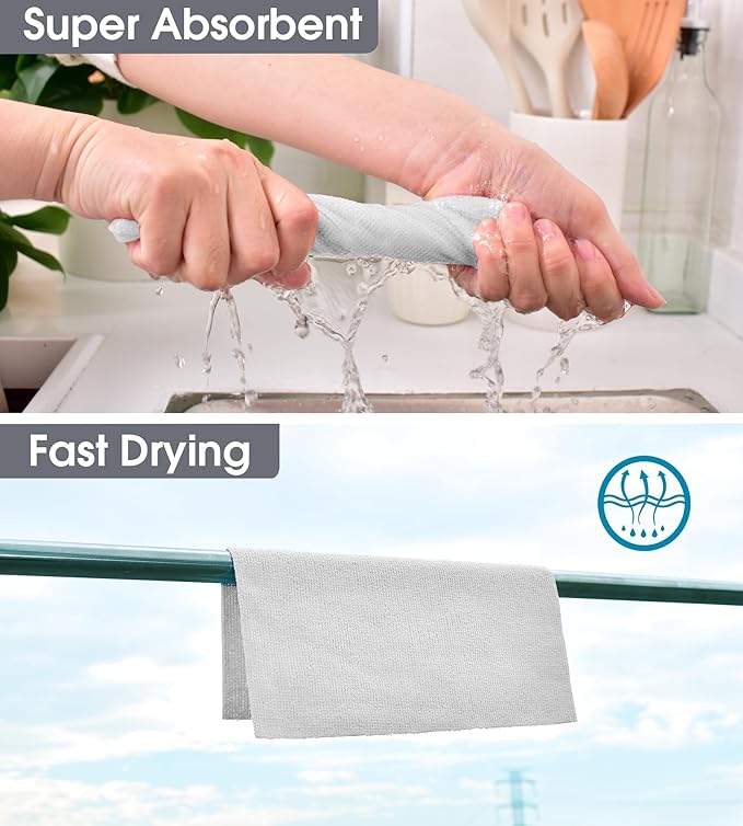 KitchLife Microfiber Cleaning Cloth Roll 100 Pack - Tear-Away Microfiber Paper Towels Lint-Free Reusable Washable for Kitchen Car Dishes and Sensitive Surfaces (Light Gray)