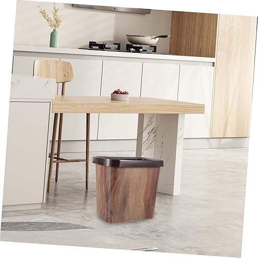 Ciieeo Wood Grain Trash Can Bedroom Outdoor Slim Design Plastic Vintage Wastebasket for Home Kitchen
