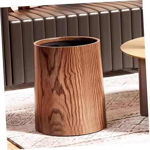 DOITOOL Vintage Imitation Wood Grain Trash Can Round Wastebasket Lightweight Multi-use Litter Box for Home Office Kitchen Bathroom with Clean Material and Large Capacity