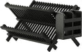 HBlife Dish Rack Black Bamboo Folding 2-Tier Collapsible Drainer Dish Drying Rack with Utensils Flatware Holder Set (Dish Rack with Utensil Holder)