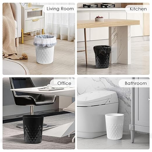 YGJT Small Trash Can 3 Pack 1.8 Gallons Bathroom Trash Can Slim Waste Basket Round Garbage Can Plastic Trash Bin for Kitchen Dorm Bedroom Office Living Room Study Compact Spaces(Black B)