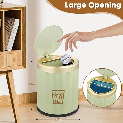 Smart Touchless Bathroom Trash Can 2.8 Gallon Automatic Motion Sensor Rubbish Can with Lid Electric Small Garbage Bin for Kitchen Office Toilet Bedroom -Green