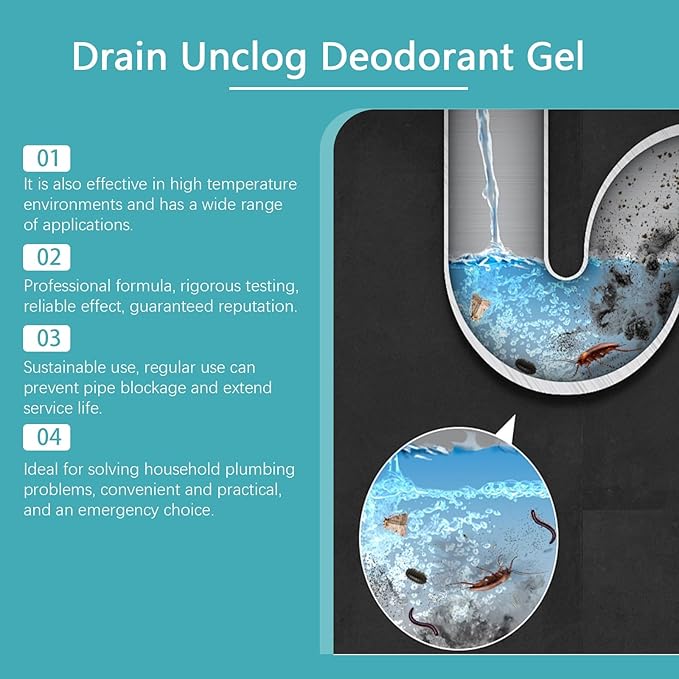 Drain Unclogging &amp Deodorizing Gel for Kitchen and Bathroom - Removes Hard Water Deposits Cleans and Deodorizes Pipes(3PCS)