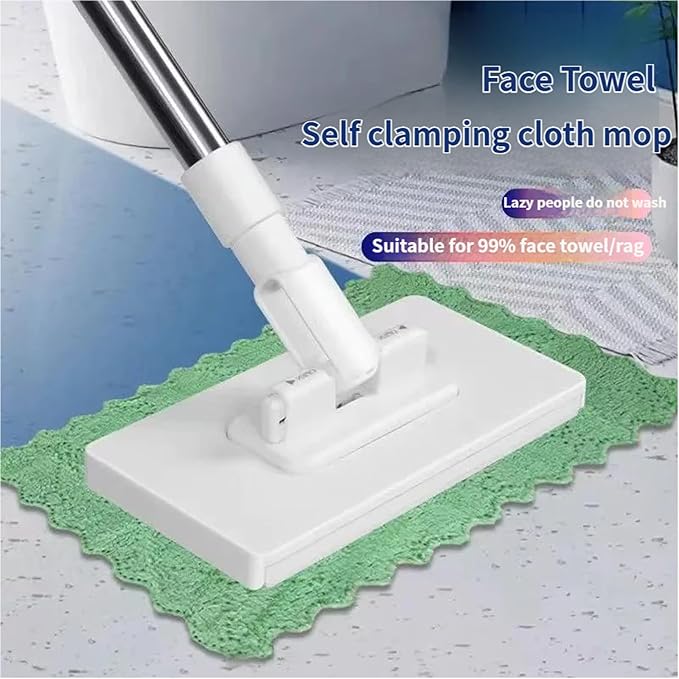 Convenient Cloth Changing Mini Mop No Wash Mop No Touch - Press to Fix &amp One-Click Disassembly 39in Long Handle Retractable 360 Rotation Lazy Mops Clip Mops (1Pc+5 Reusable Cloth)