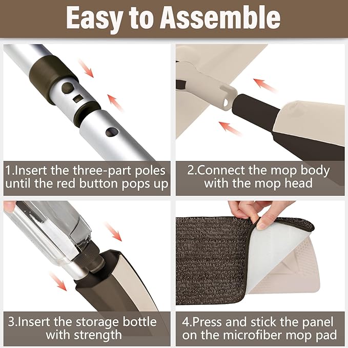 Mops for Floor Cleaning 50 inch Spray Mop with 400ml Refillable Bottle and 2 Replacement Pads Dry Wet FloorCleaning Household or Commercial Use for Hardwood Laminate Tile Ceramic (Brown)