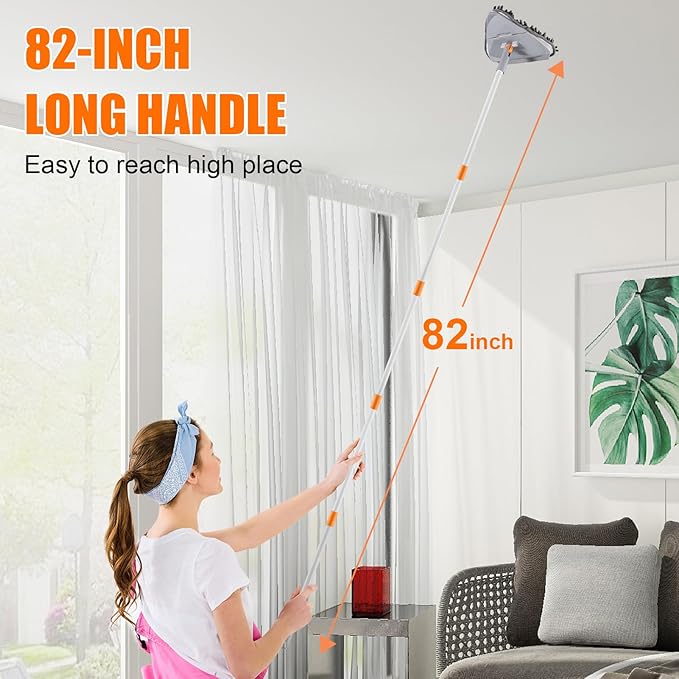 Wall Cleaner Mop with Long Handle 82 Inches 3-in-1 Ceiling Cleaning Tool Duster Adjustable Length with Replacement Microfiber Chenille Pads (4 Pads)
