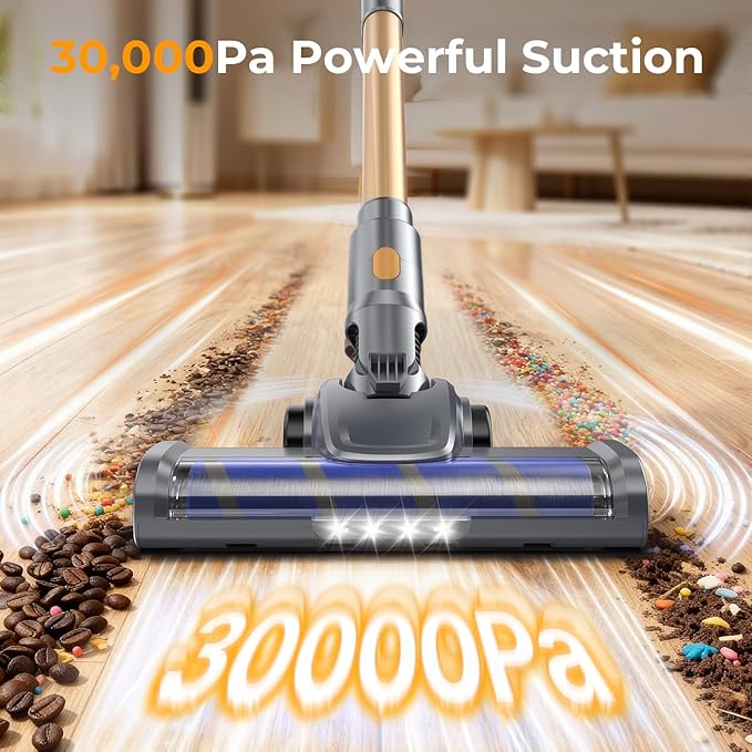 Cordless Vacuum Cleaner 30Kpa Vacuum Cleaners for Home Stick Vacuum with LED Display 2 Roller Brushes for Anti-Tangle &amp Hard Floor 6 in 1 Lightweight Vacuum for Hard Floors Carpet Pet Hair