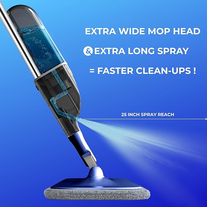 True &amp Tidy® Multi-Surface Spray Mop with Refillable Water Bottle Use Any Cleaning Solution Easy to Fill and Refill with Machine Washable Mop Pad (Navy)