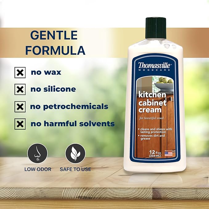 THOMASVILLE KITCHEN CABINET CREAM - Multisurface Wood Cleaner and Polish Furniture Quick Shine Restorer Protector Kitchen Cabinets Surface Cleaner House Cleaning Supplies Home Improvement 12 Oz