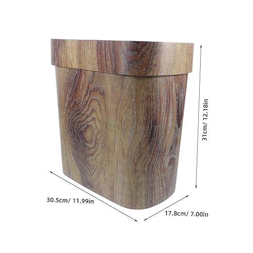 VOSAREA Oval Wood Grain Wastebasket Stylish Trash Can for Home Office Lidless Design for Quick Disposal Stain Resistant Rubbish Bin with Stable Ring Structure for Easy