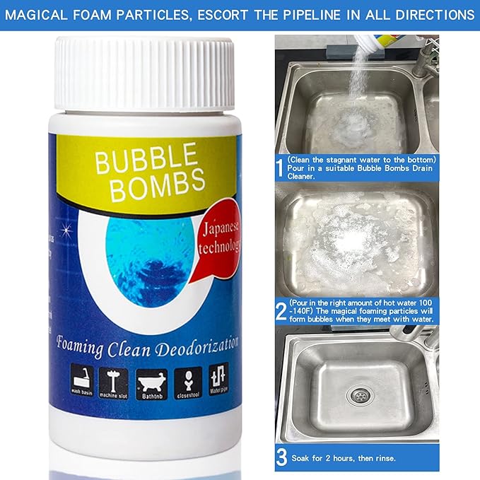 6 Pcs Bubble Bombs Drain Cleaner Pipe Dredge Deodorant Quick Dredge Pipeline Powerful Sink Drain Cleaner Magic Fast Foaming for Kitchen Toilet Pipeline Quick Cleaning Tool