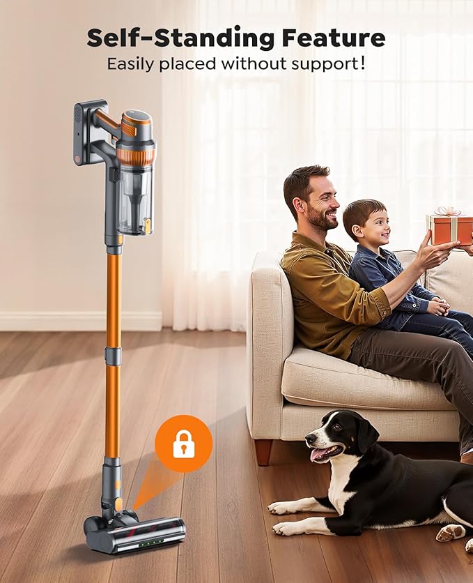 Cordless Vacuum Cleaner600W 50KPa 65Mins Vacuum Cleaners for HomeStick Vacuum with LED Touch ScreenWall Mount ChargingSelf-Standing Cordless Vacuum for Pet Hair/Carpet/Hard Floor/Car
