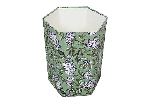 Handmade Cotton Paper Waste Basket Stylish Trash Can for Home or Office (1 Light FREEN FLOWAR)