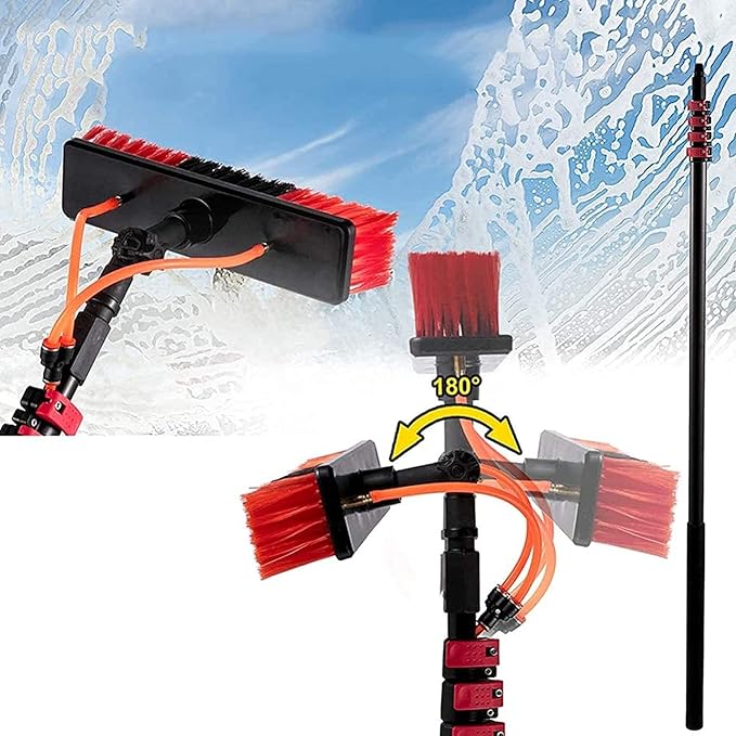 Water Fed Window Cleaning Pole Kit - Telescopic Brush with Hose Spray 18ft/5.4m - Ideal for Solar Panel &amp Outdoor Window Cleaning 3.6M to 11M Adjustable Length
