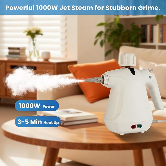 Handheld Steam Cleaner1000W Pressurized Steam Cleaner with 11 Attachments for Multi-Surface Deep Cleaning Fast-Heating &amp Continuous Steam Safe for Kitchen Bathroom Car Floors Sofa