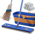 16.5 Self Wringing Flat Mop and Bucket Set 55 Long Handle Microfiber Mop for Floor and Wall Cleaning Hands-Free Wet &amp Dry Mop with Squeegee 5 Replacement Pads &amp Collapsible Bucket