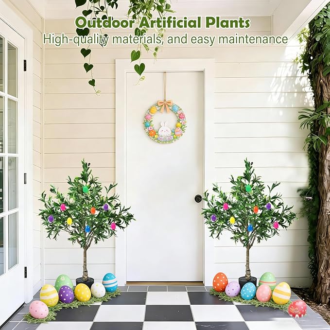 Easter Artificial Olive Trees Indoor Outdoor Decor 3.6 FT Tall Faux Olive Tree with Easter Eggs Planter UV Resistant Fake Plants Bushes Ever-Greenery with Lifelike Fruits for Home Office