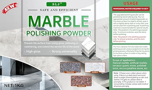 Professional Marble Polishing Powder Granite Polishing Kit Marble Floor Polish – Restore Shine &amp Remove Dullness Safe for All Kinds of Stone Countertops &amp Floors (1 kg)