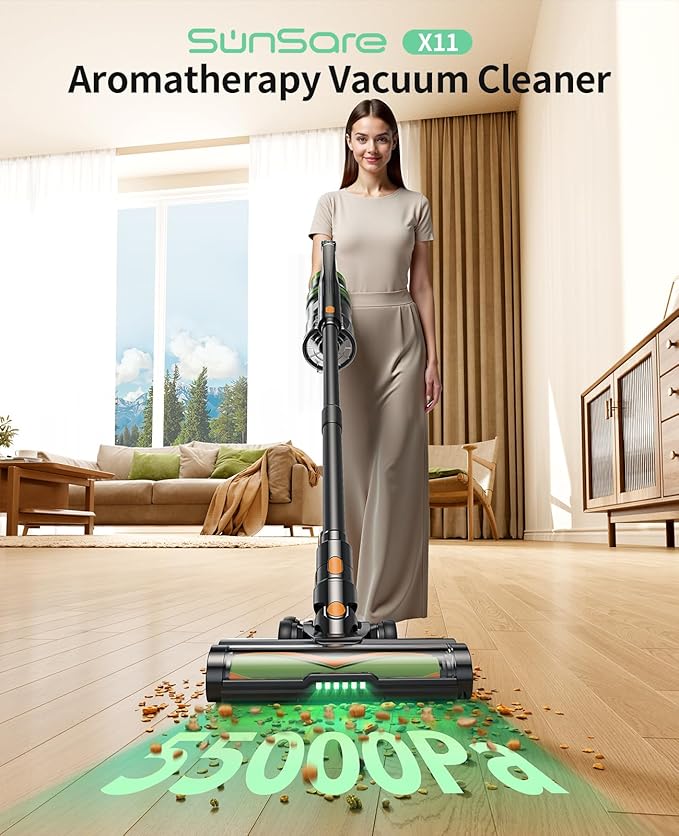 SunSare Cordless Vacuum Cleaner 55KPa 650W 70Mins Vacuum Cleaner for Home V-Anti-Tangle Stick Vacuum with Scented Tablet Upgraded dust Emptying Cup Vacuum Cordless for Pet Hair/Carpet/Floors