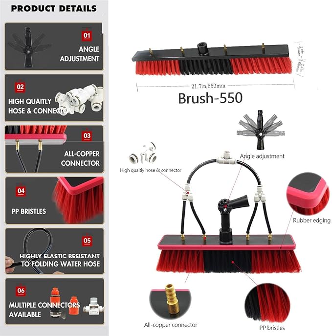 Telescopic Window Cleaner Window Cleaning Pole Water Fed Telescopic Brush Window Cleaner Kit Extendable Solar Panel Washing 55cm Brush Head 5.4M