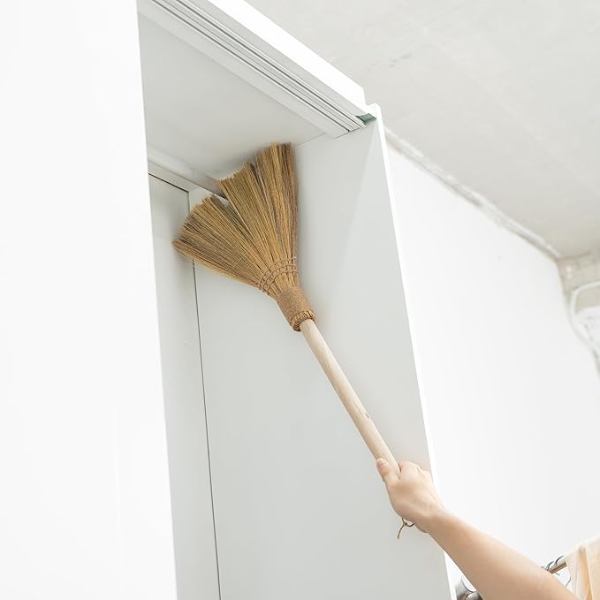 Natural Whisk Sweeping Hand Handle Broom - Brooms for Wedding Jumping Ceremony Halloween DIY Decoration - Vietnamese Straw Soft Broom - 12.2 Width 28.35 Length