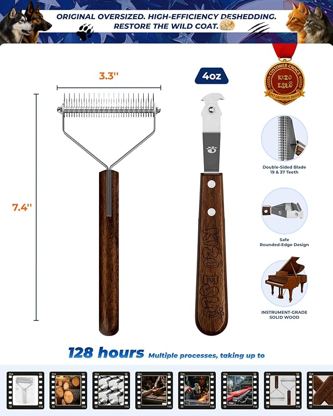 Dog Brush for Shedding 20 Blade Dematting Tool Pet Brush Dual Side Undercoat Rake for Large Medium Small Dogs and Cats Shedding Dog Comb for Grooming Premium Wood Handle