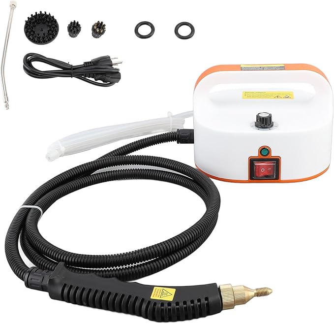 Handheld Steam Cleaner for Car Floor Kitchen Bathroom Portable &amp Lightweight High Temperature Pressure Steam Machine with Brush Heads (110V US Plug)(Orange Red)