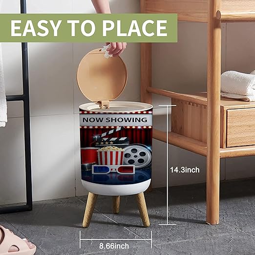 Small Trash Can with Lid Cinema background concept movie theater object on red curtain Garbage Bin Round Waste Bin Press Cover Dog Proof Wastebasket for Kitchen Bathroom Living Room 1.8 Gallon
