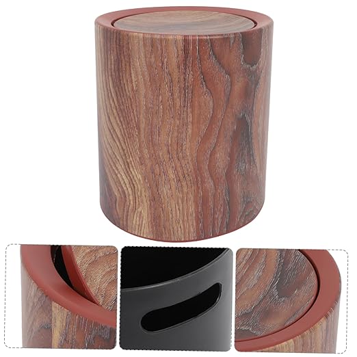 PRETYZOOM Wooden Kitchen Trash Can Flip Lid Covered Garbage Bin Decorative Wastebasket for Home Office Imitation Wood Finish Easy Maintenance
