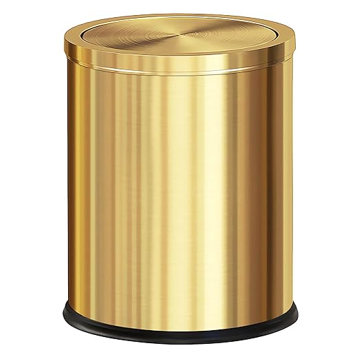 Brushed Gold Bathroom Trash Can with Swing Lid 4 GallonStainess Steel Garbage Can Trash Bin Wastebaskets for KitchenOfficeBedroomLiving Room(Gold 4 Gallon)