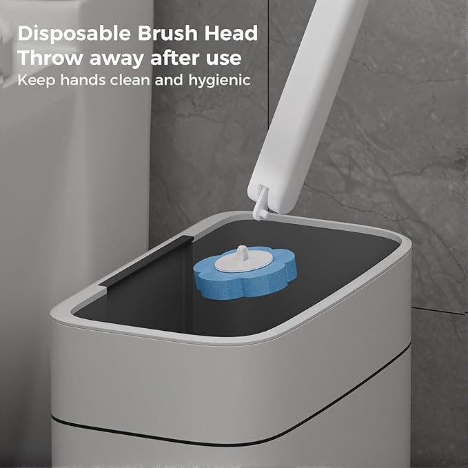 Disposable Toilet Cleaning System Toilet Brush with Holder and 18 Pre-Loaded Refill Heads Multi-Surface Cleaning Tool for Toilet Sink Bathroom Glass &amp Floor (Lavender)