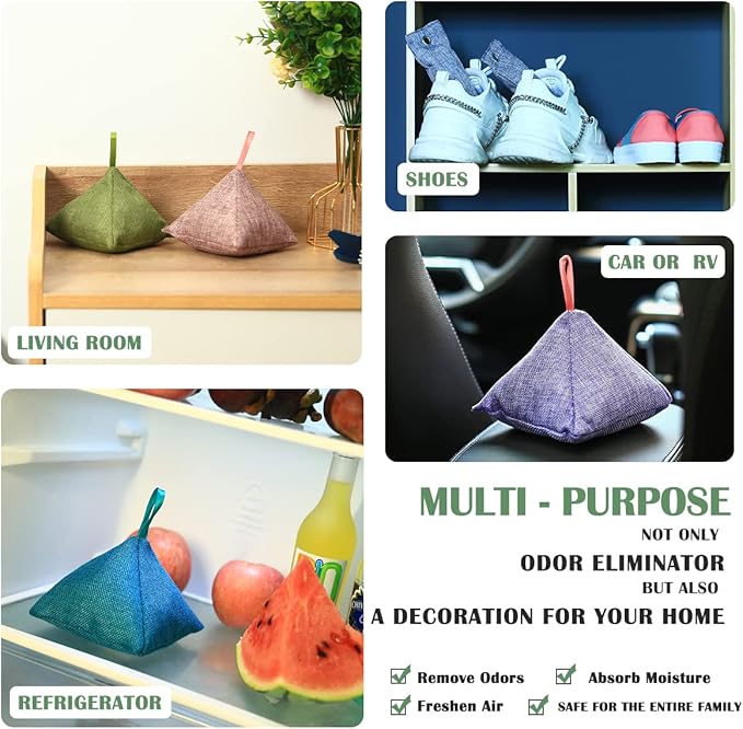 Charcoal Bamboo Bags nature fresh charcoal bags Activated Charcoal Odor Absorber Eliminator Bag (8 Green Brown Orange Blue)