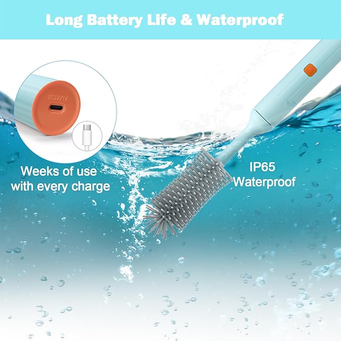Electric Baby Bottle Brush Set with Rechargeable Electric Bottle Brush Cleaner and Replaceable Silicone Bottle Brushes and Straw Brush Cleaner Waterproof Multi-Purpose Cleaning Brush(Blue)